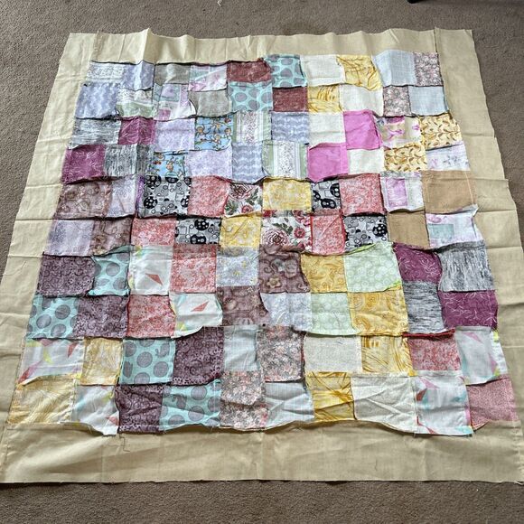 Unfinished Quilt Top Piece Throw Lap Scrap Quilt Squares 39.5”x 39.5” Multicolor - Picture 7 of 7